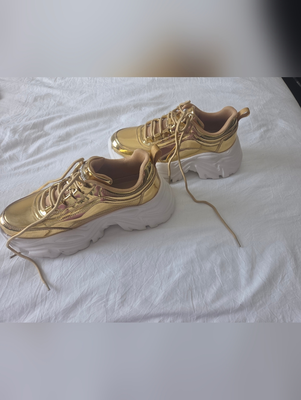 Women's Metallic Gold Platform Sneakers - Picture 2 of 6